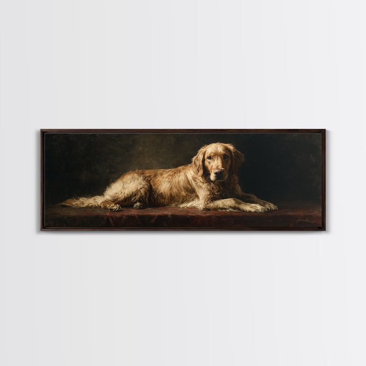 Hunting Dog Portrait Framed Canvas Print, Traditional Art, Dark Art, Living Room Decor, Oil Painting, Classic, Minimalist Decor, TRA-3x1-28