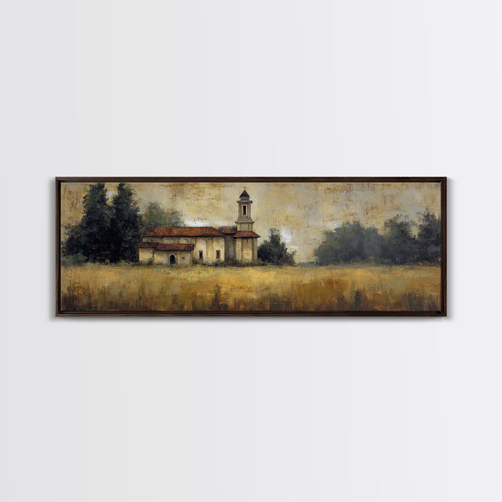 Church Steeple Across Rural Meadow Canvas Print, Traditional Art, Furry Art, Living Room Decor, Classic, Fine Art Print, TRA-3x1-29