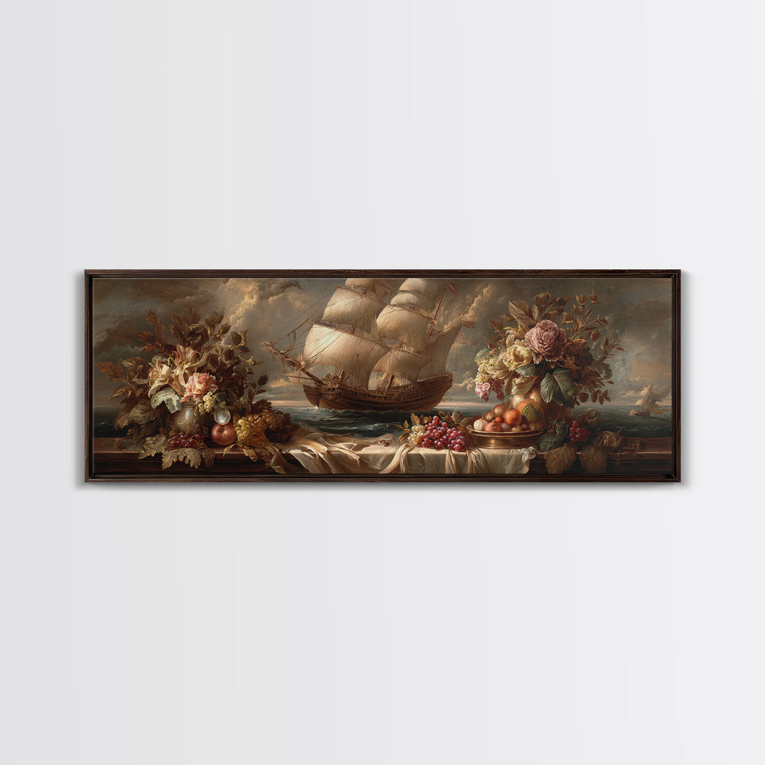 Ship at Sea Canvas Print, Traditional Art, Painting, Living Room Decor, Fine Art, Classic, Art Commissions, Japanese Art, TRA-3x1-30