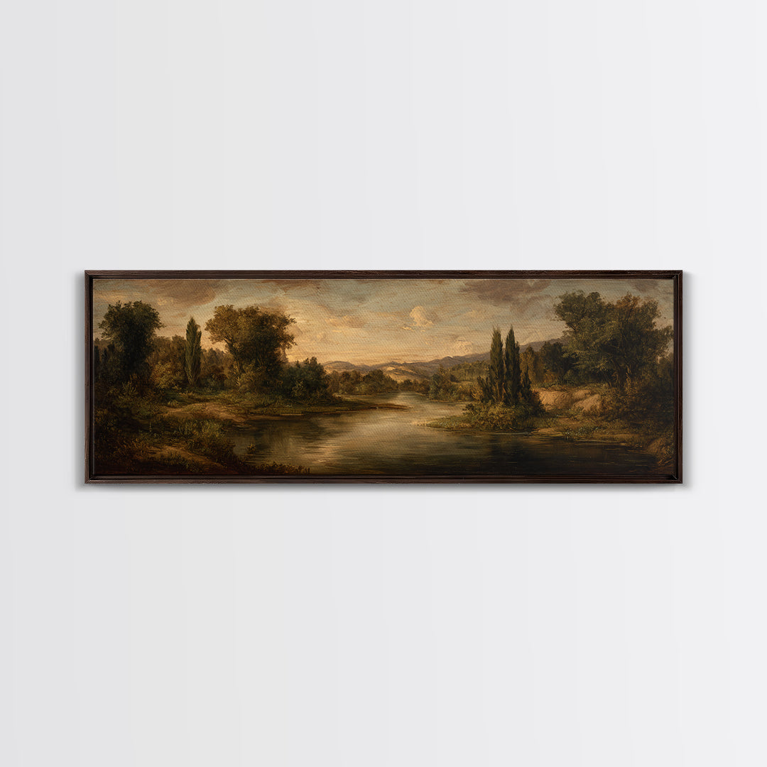 Classic Oil Painted Landscape Framed Canvas Print, Traditional Art, Boho Decor, Living Room Decor, Fine Art, Classic, TRA-3x1-89