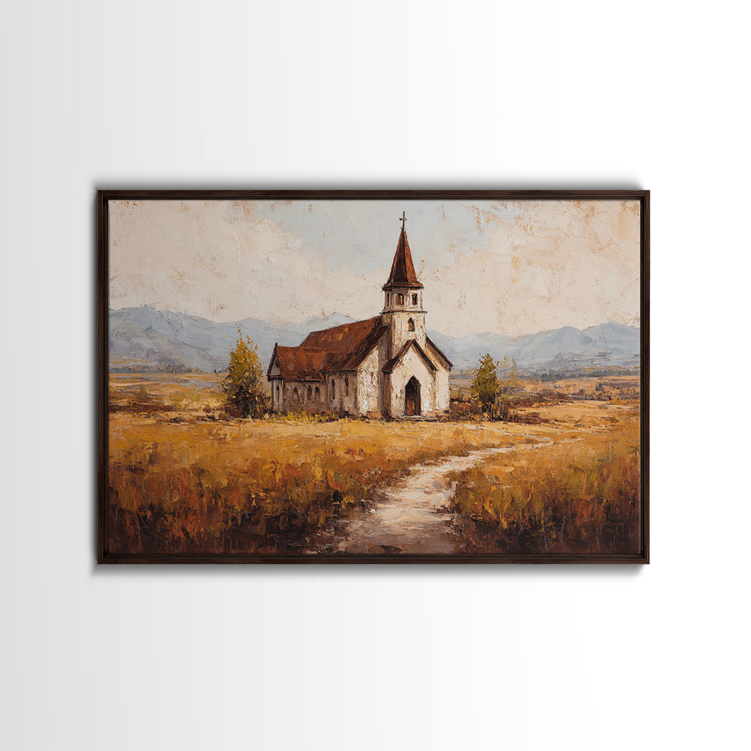 Church Steeple Across Rural Meadow Canvas Print, Traditional Art, Japanese Decor, Living Room Decor, Fine Art, Classic, TRA-3x2-17