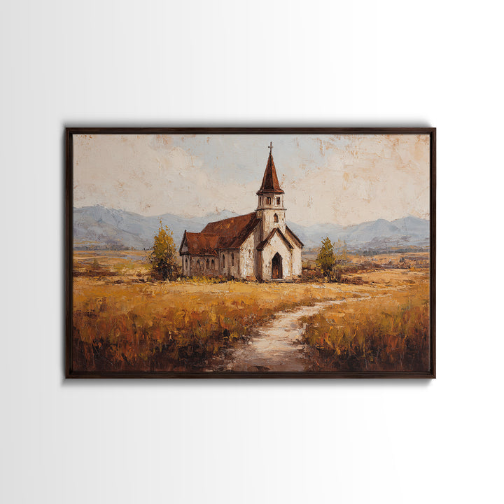 Church Steeple Across Rural Meadow Canvas Print, Traditional Art, Japanese Decor, Living Room Decor, Fine Art, Classic, TRA-3x2-17