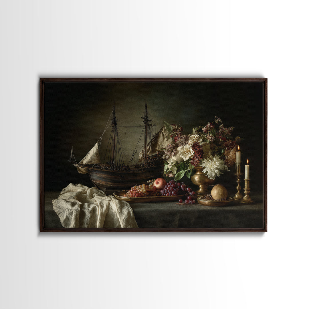 Ship at Sea Framed Canvas Print, Traditional Art, Original Art, Living Room Decor, Fine Art, Classic, Landscape, Indian Art, TRA-3x2-18