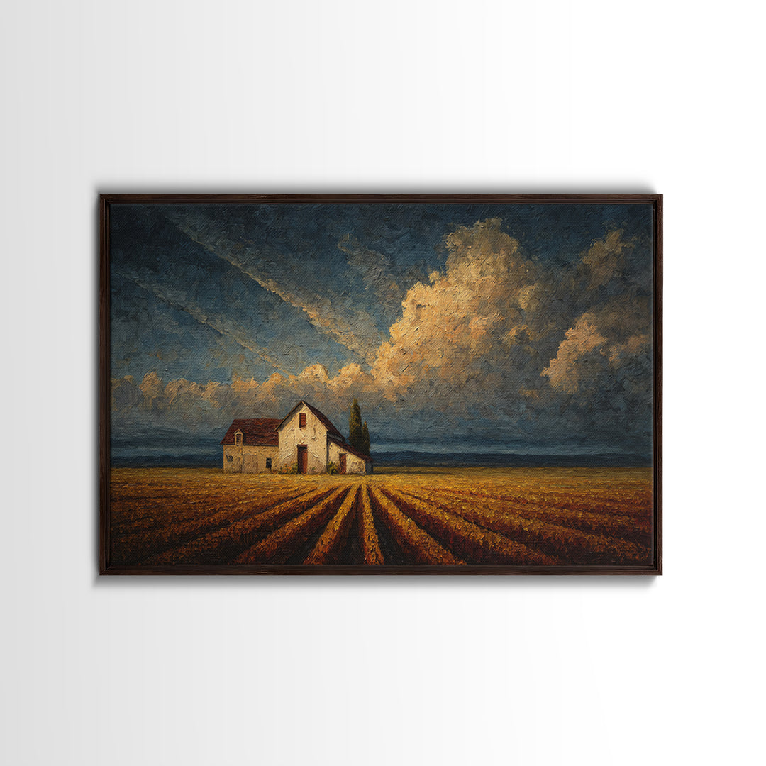 Barn and Farmland Canvas Print, Traditional Art, Indian Decor, Living Room Decor, Fine Art, Classic, Luxury Decor, TRA-3x2-3
