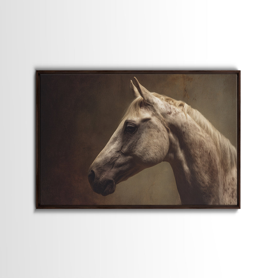 Realistic Horse Portrait Framed Canvas Print, Traditional Art, Statement Artwork, Living Room Decor, Fine Art, Classic, TRA-3x2-31