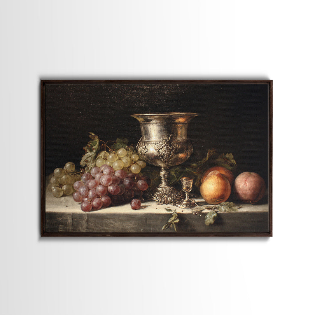Dutch Fruit and Silver Goblet Still Life Canvas Print, Traditional Art, Room Decor, Living Room Decor, Fine Art, Classic, TRA-3x2-56