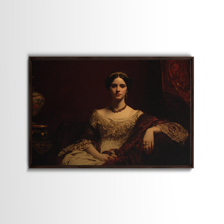 Classical Portrait with Dignified Lighting Framed Canvas Print, Traditional Art, Textured Painting, Living Room Decor, Classic, TRA-3x2-60