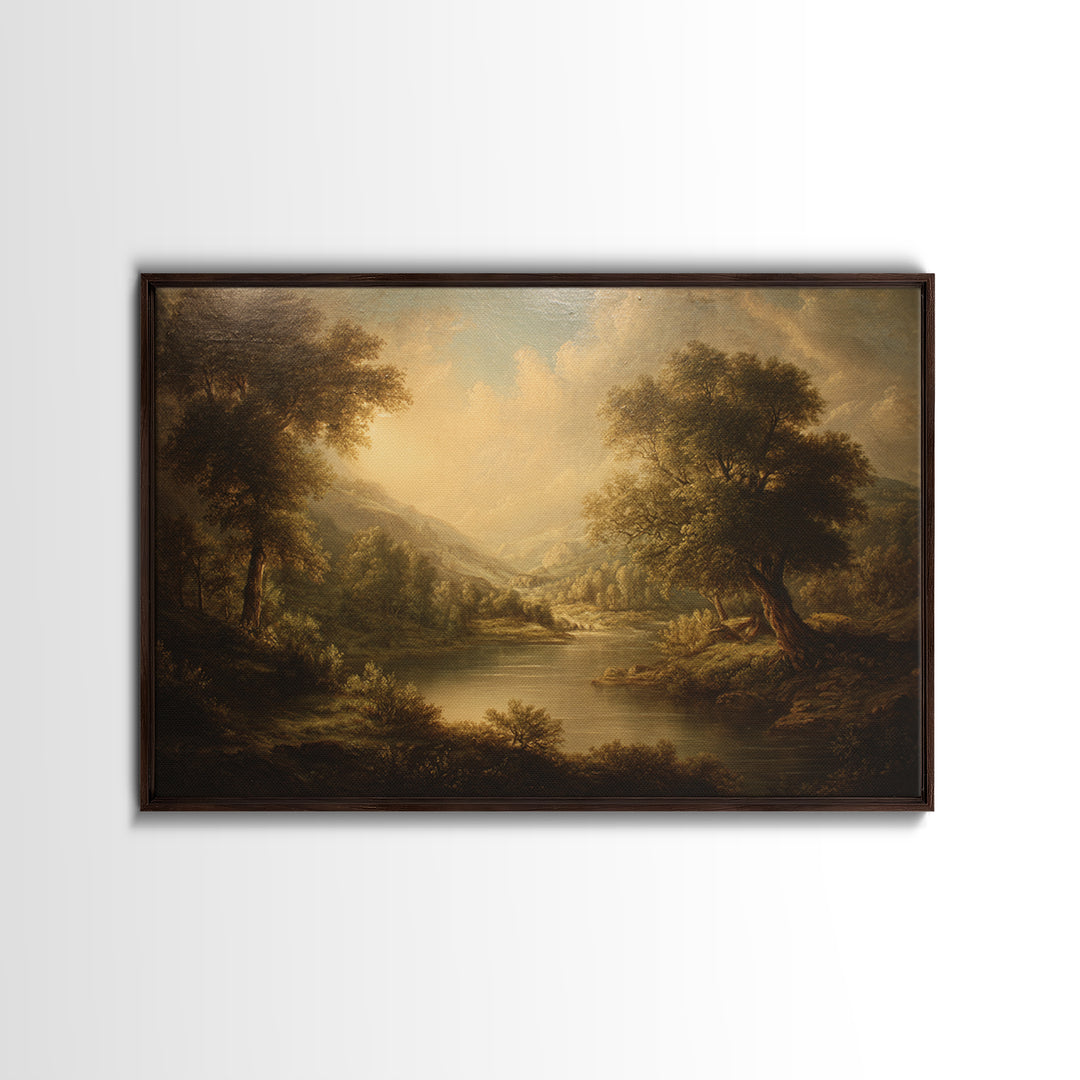 Classic Oil Painted Landscape Framed Canvas Print, Traditional Art, Room Decor, Living Room Decor, Fine Art, Classic, TRA-3x2-77