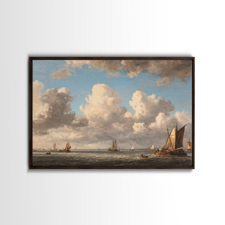 Seascape with Sailboats and Cloudy Sky Framed Canvas Print, Traditional Art, Fine Art Print, Living Room Decor, Classic, TRA-3x2-81