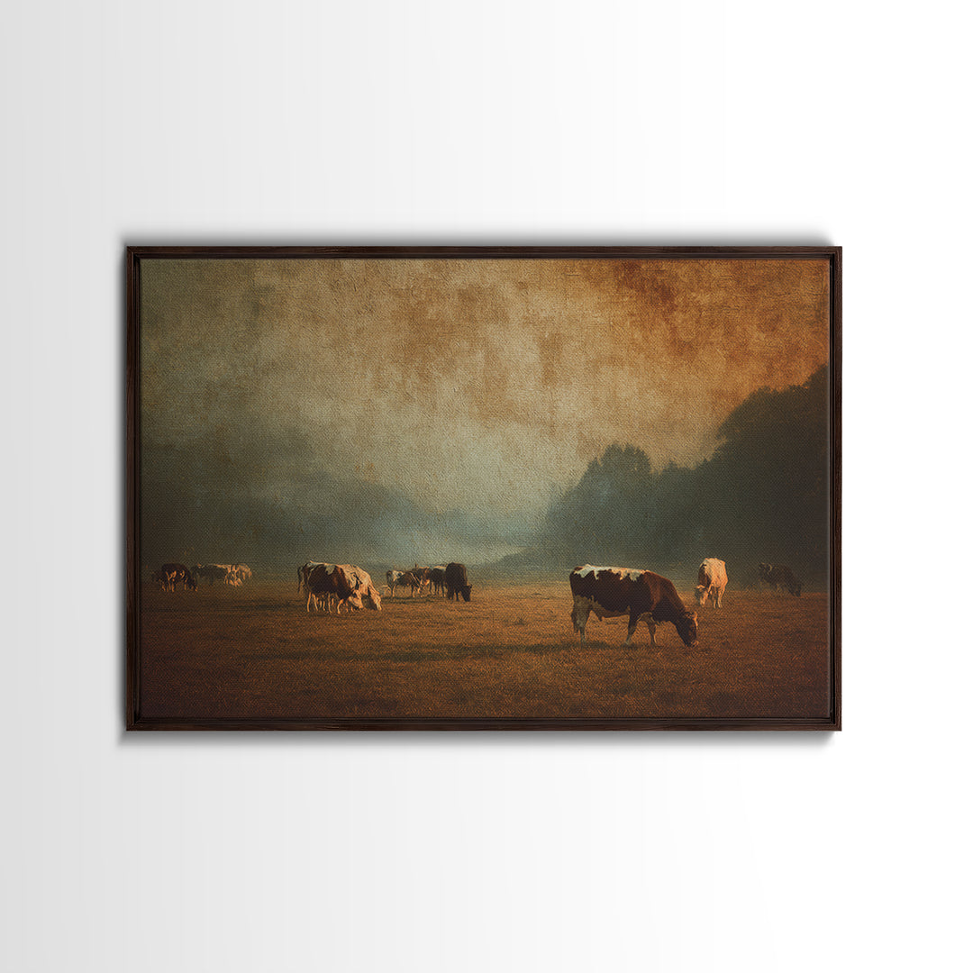 Pastoral Countryside with Cows in Field Canvas Print, Traditional Art, Artwork, Living Room Decor, Fine Art, Classic, TRA-3x2-83