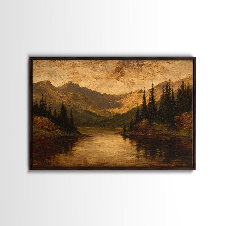 Mountain Lake with Pine Forest Reflection Canvas Print, Traditional Art, Statement Artwork, Living Room Decor, Classic, TRA-3x2-85