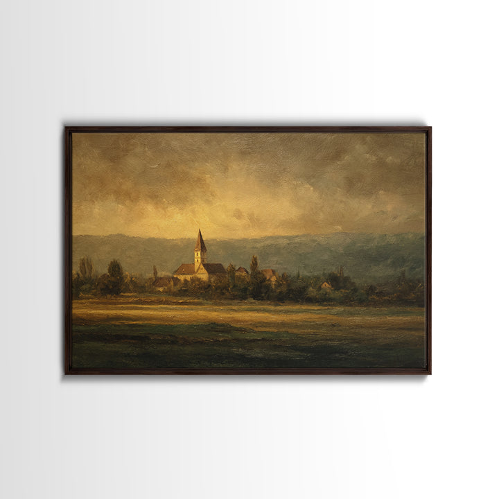 Church Steeple Across Rural Meadow Canvas Print, Traditional Art, Boho Decor, Living Room Decor, Fine Art, Classic, Painting, TRA-3x2-89