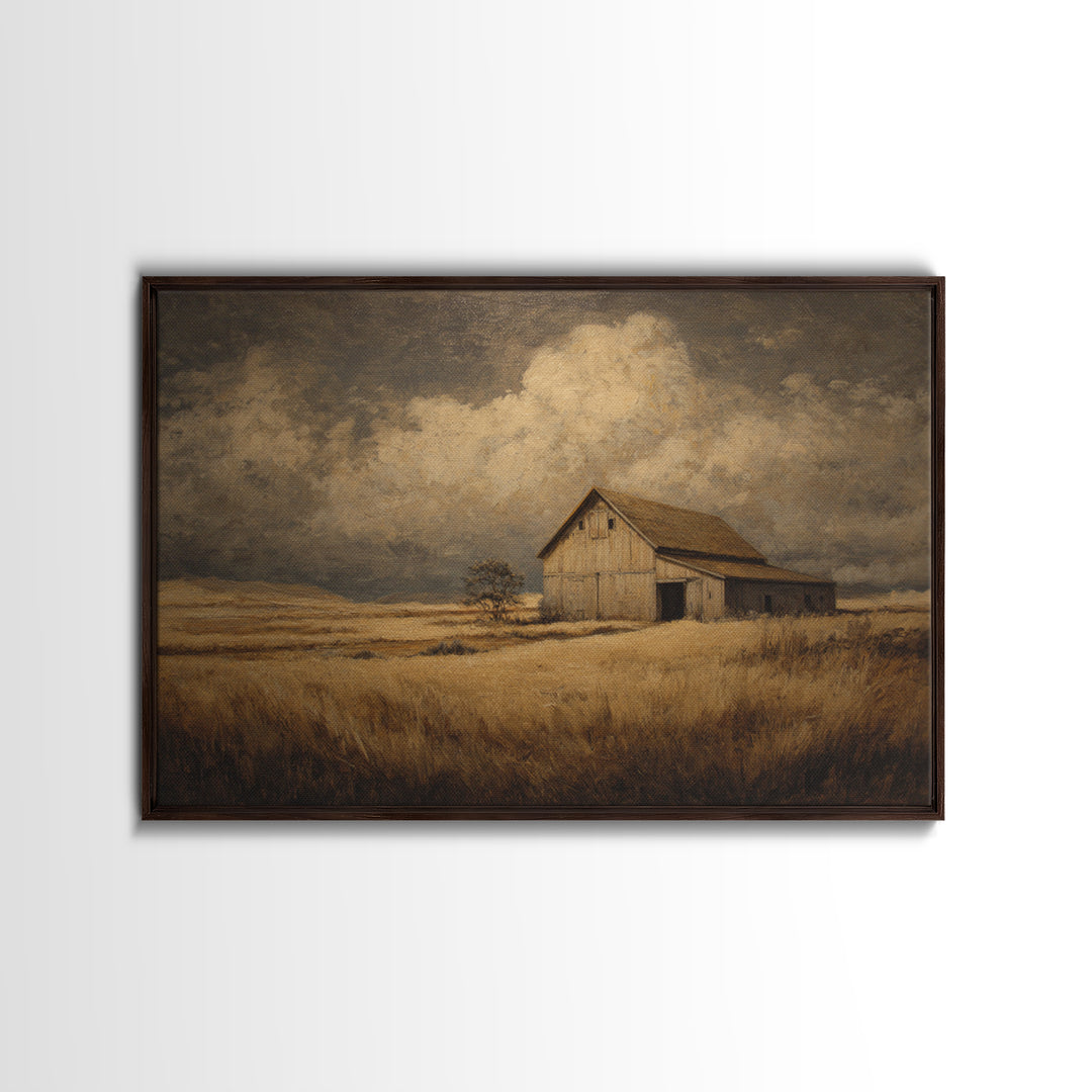 Barn and Farmland Framed Canvas Print, Traditional Art, Boho, Living Room Decor, Classic, Indian Wall Art, Japanese Decor, TRA-3x2-99