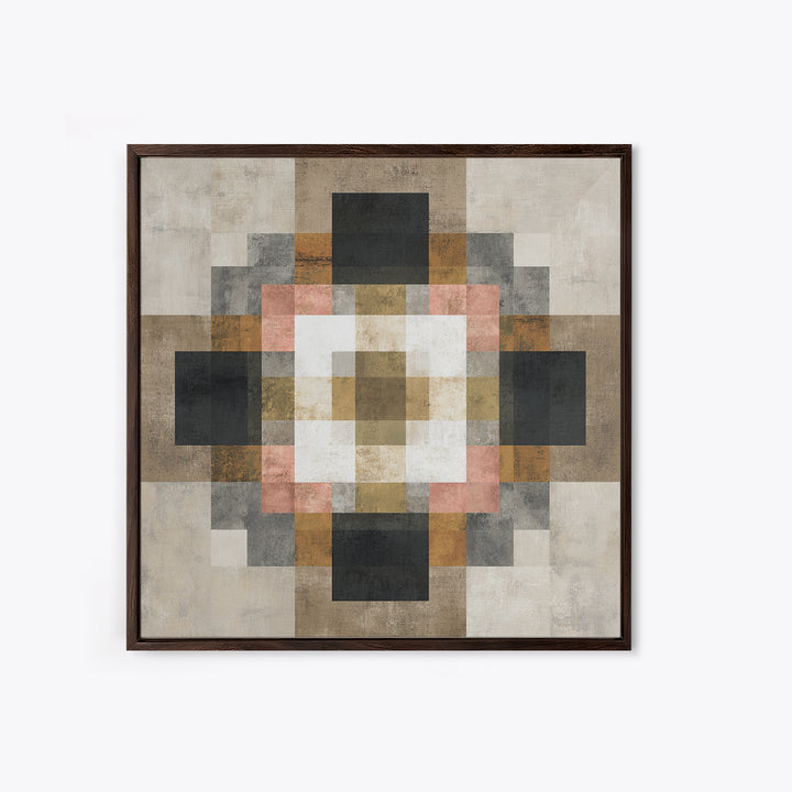 Earth Tone Geometric Pattern by Woven Cloth Framed Canvas Print, Tribal Art, Tribal Design, Living Room Decor, Fine Art, Tribal, TRI-1x1-2