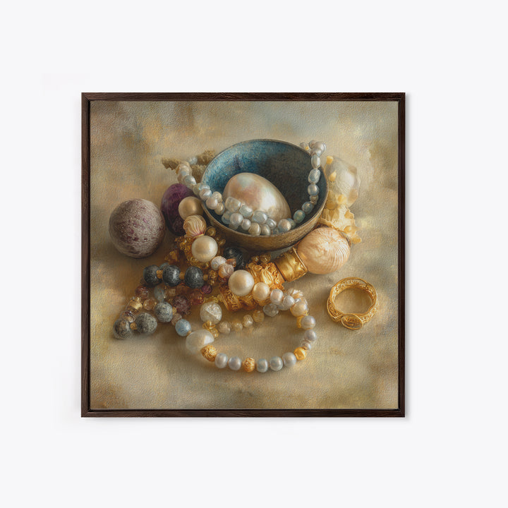 Beaded Jewelry Still Life Framed Canvas Print, Tribal Art, Fine Art Print, Living Room Decor, Watercolor Art, Tribal, TRI-1x1-34