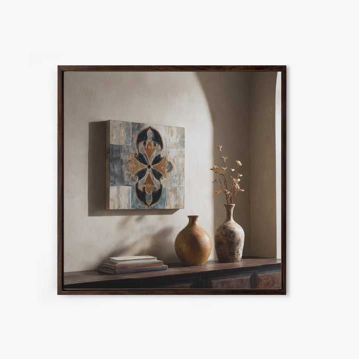 Hand Painted Shield Motif Framed Canvas Print, Tribal Art, Art, Living Room Decor, Fine Art, Tribal, Gallery Wall Art, TRI-1x1-53