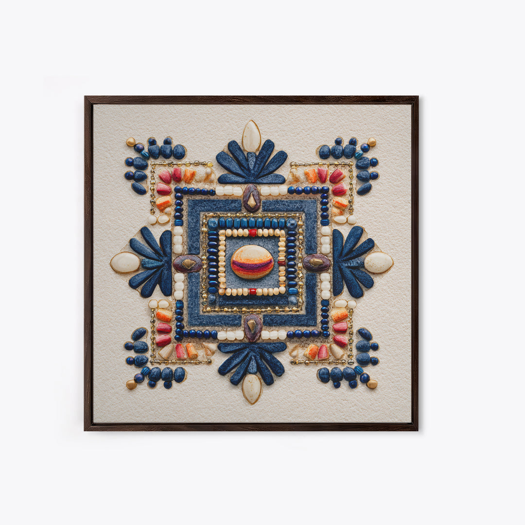 Beaded Jewelry Still Life Framed Canvas Print, Tribal Art, Fine Art Print, Living Room Decor, Watercolor Art, Tribal, TRI-1x1-58