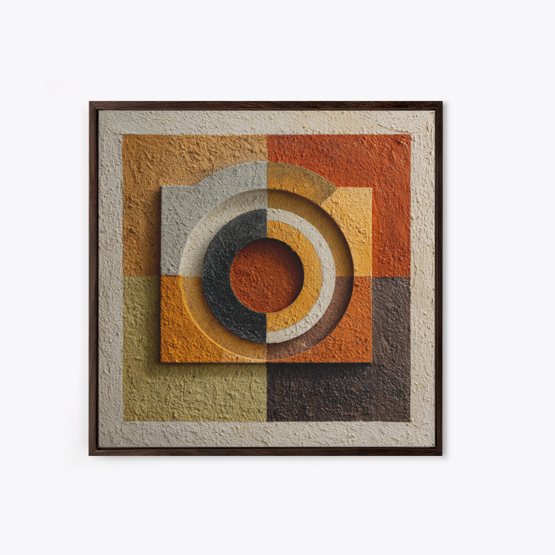 Abstract Drum Circle Suggested Through Repeated Forms Framed Canvas Print, Tribal Art, Earthy, Living Room Decor, Abstract Art, TRI-1x1-6