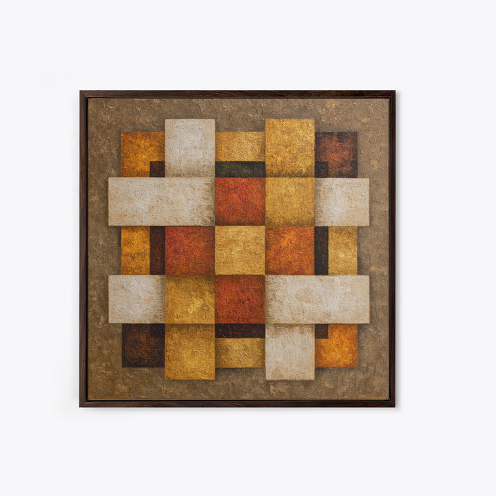 Woven Basket Pattern Enlarged as Modern Art Framed Canvas Print, Tribal Art, Statement Artwork, Living Room Decor, Tribal, TRI-1x1-62