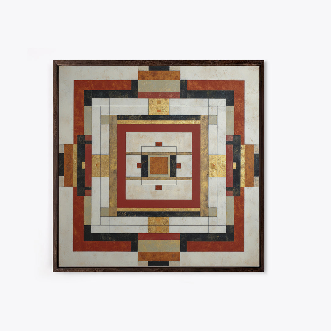 Geometric Border Design by Global Textiles Framed Canvas Print, Tribal Art, Abstract Print, Living Room Decor, Fine Art, Tribal, TRI-1x1-68