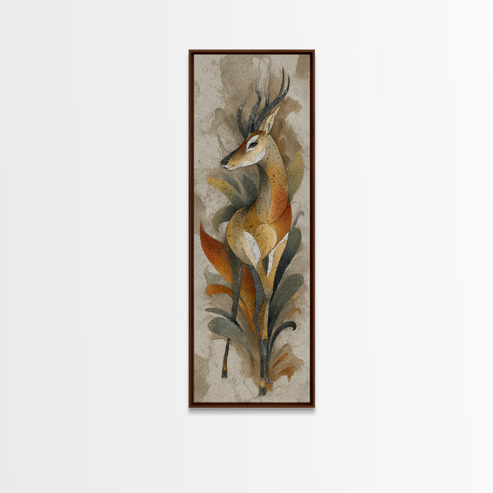 Ancient Cave Art Running Animals Framed Canvas Print, Tribal Art, Living Room Decor, Oil Painting, Tribal, Rustic Home Decor, TRI-1x3-45