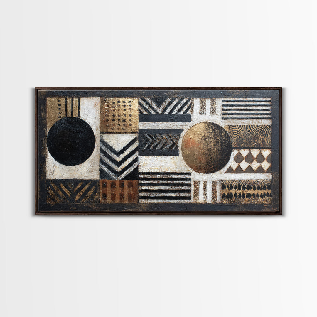 Mud Cloth Black and Cream Pattern Framed Canvas Print, Tribal Art, African Wall Art, Living Room Decor, Fine Art, Tribal, TRI-2x1-3