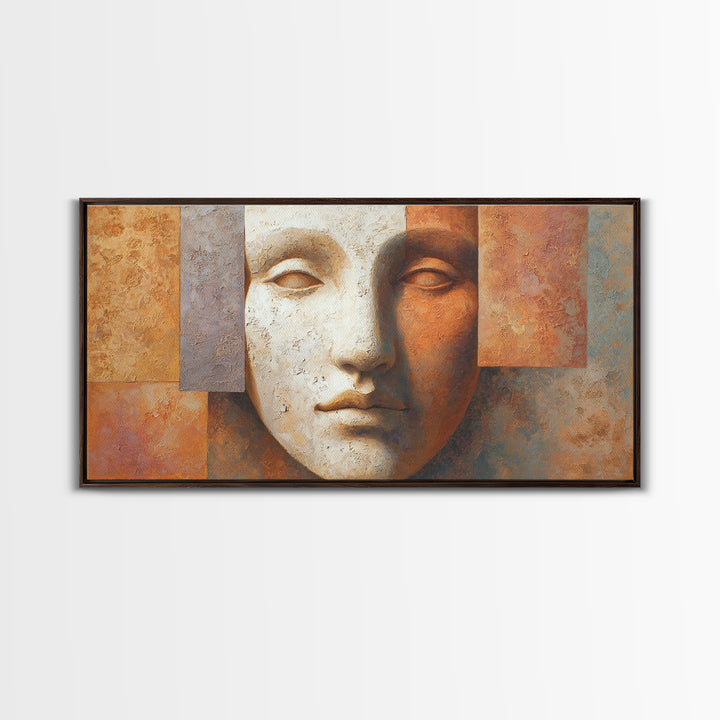 Bold Mask Portrait Framed Canvas Print, Tribal Art, Afrocentric Wall Art, Living Room Decor, Fine Art, Tribal, Neutral Decor, TRI-2x1-45