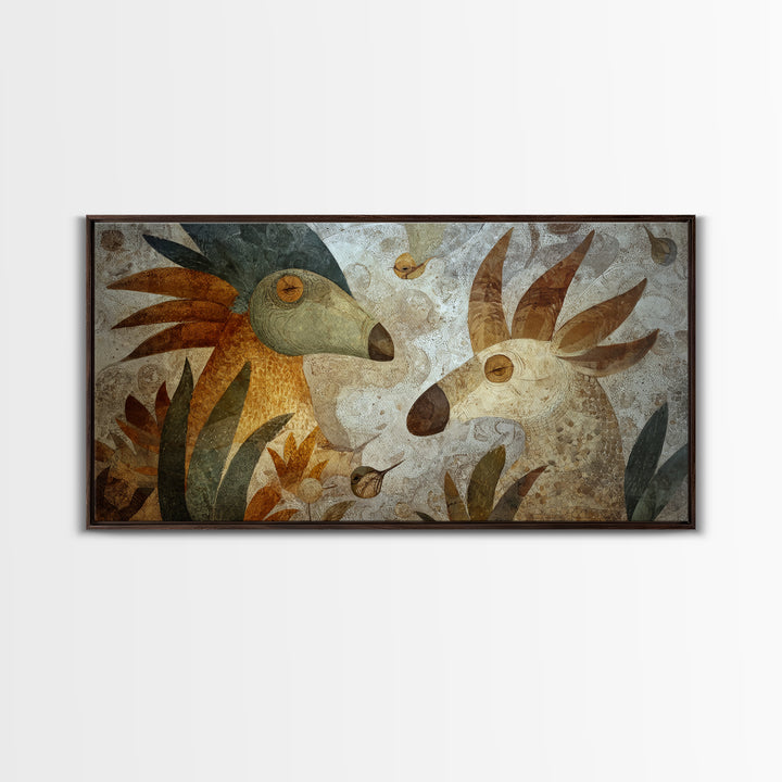 Ancient Cave Art Running Animals Canvas Print, Tribal Art, Black and White Art, Living Room Decor, Oil Painting, Tribal, TRI-2x1-53