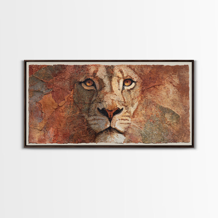 Lion Mask Abstraction Framed Canvas Print, Tribal Art, Living Room Decor, Tribal, Rustic Home Decor, Black and White Art, TRI-2x1-60