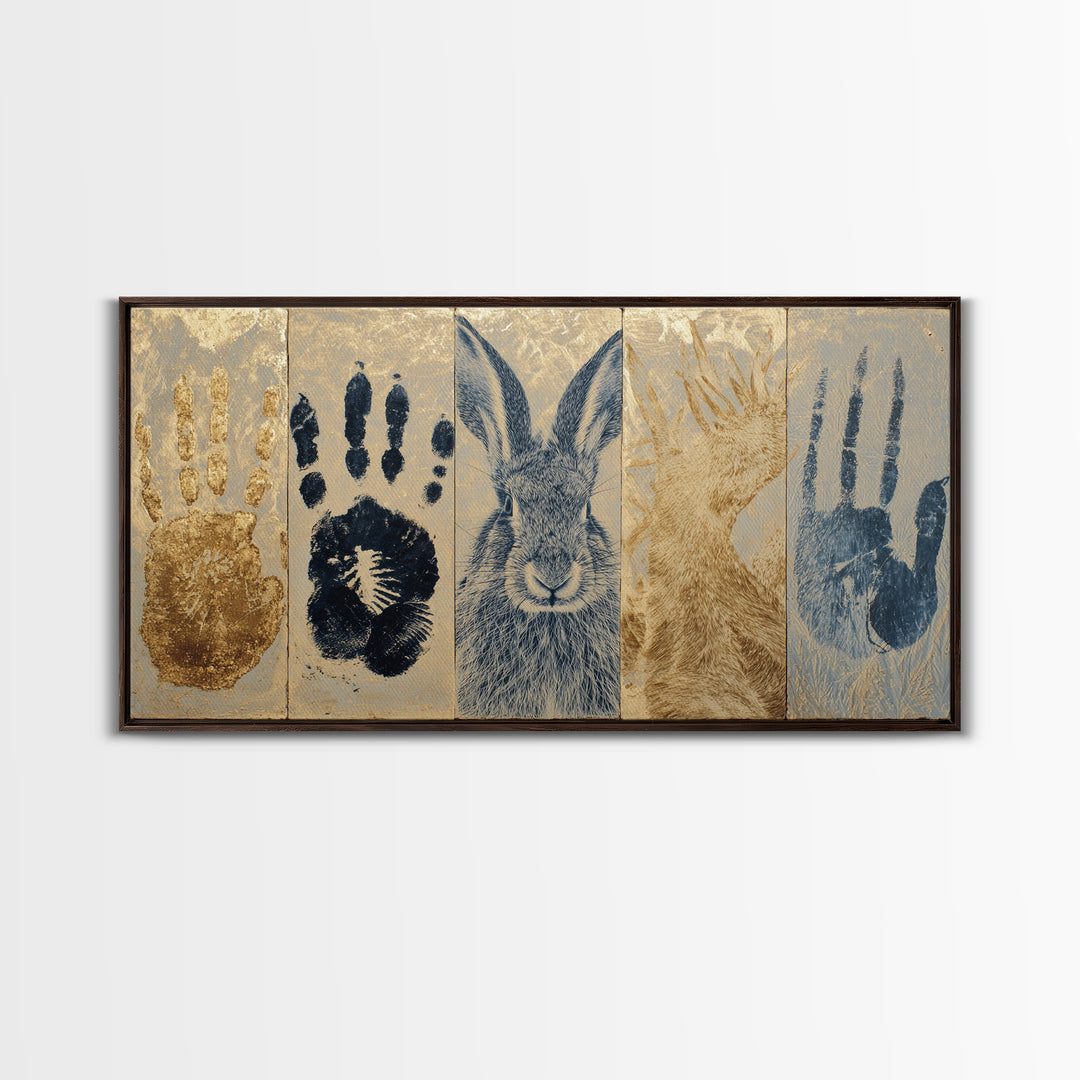 Handprint and Animal Track Composition Canvas Print, Tribal Art, Canvas Painting, Living Room Decor, Fine Art, Tribal, TRI-2x1-61