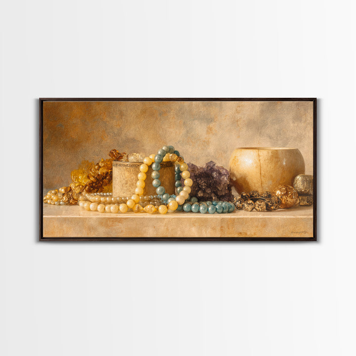 Beaded Jewelry Still Life Canvas Print, Tribal Art, Abstract Wall Art, Living Room Decor, Fine Art, Tribal, Black and White Art, TRI-2x1-78
