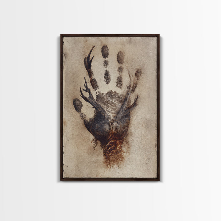 Handprint and Animal Track Composition Framed Canvas Print, Tribal Art, Gallery Wall Art, Living Room Decor, Fine Art, Tribal, TRI-2x3-1