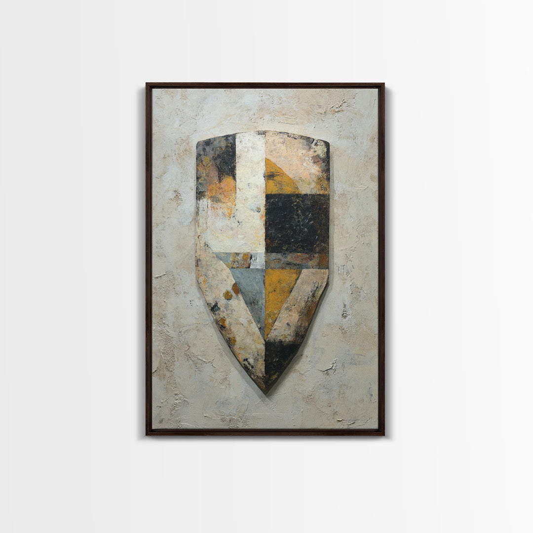 Hand Painted Shield Motif Framed Canvas Print, Tribal Art, Native American Art, Living Room Decor, Tribal, Gallery Decor, TRI-2x3-13