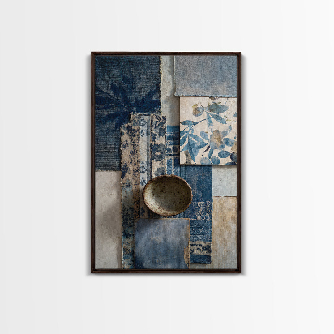 Indigo Textile Design Canvas Print, Tribal Art, Textured Painting, Living Room Decor, Fine Art, Tribal, Unique Wall Art, TRI-2x3-16