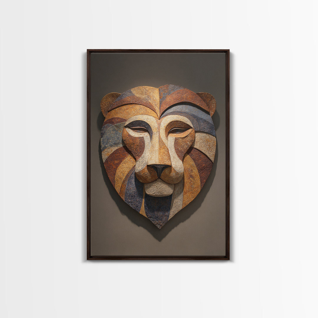 Lion Mask Abstraction Framed Canvas Print, Tribal Art, Contemporary Art, Living Room Decor, Abstract Art, Tribal, Boho Decor, TRI-2x3-24