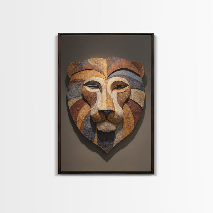 Lion Mask Abstraction Framed Canvas Print, Tribal Art, Contemporary Art, Living Room Decor, Abstract Art, Tribal, Boho Decor, TRI-2x3-24