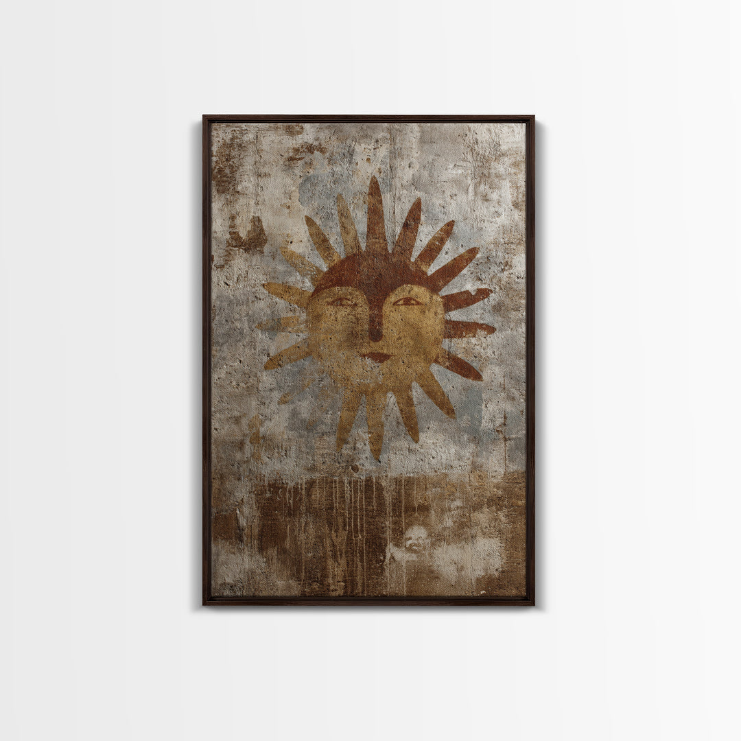 Tribal Sun Symbol Framed Canvas Print, Tribal Art, Abstract Print, Living Room Decor, Fine Art, Tribal, Statement Artwork, TRI-2x3-43