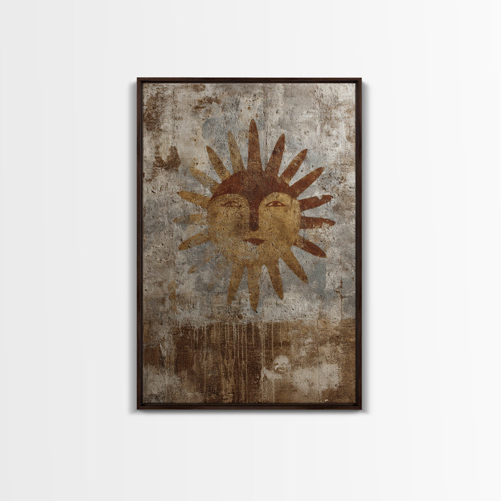 Tribal Sun Symbol Framed Canvas Print, Tribal Art, Abstract Print, Living Room Decor, Fine Art, Tribal, Statement Artwork, TRI-2x3-43