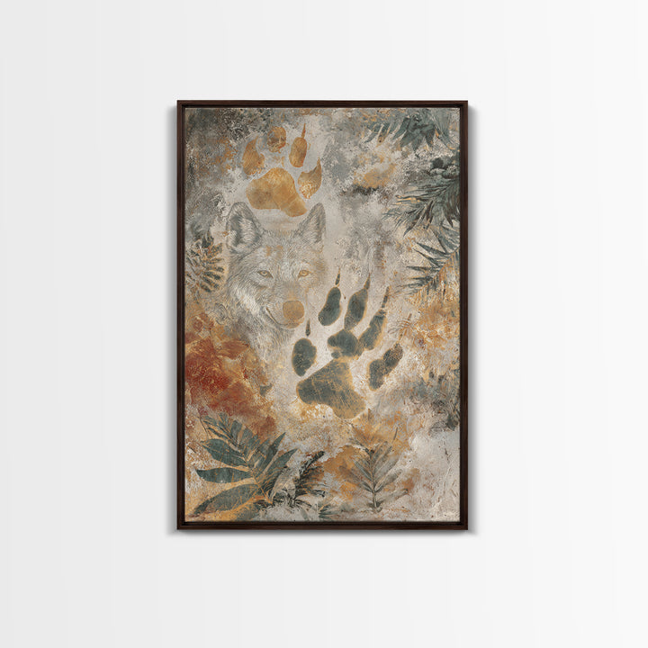 Handprint and Animal Track Composition Framed Canvas Print, Tribal Art, Earthy, Living Room Decor, Fine Art, Tribal, TRI-2x3-73