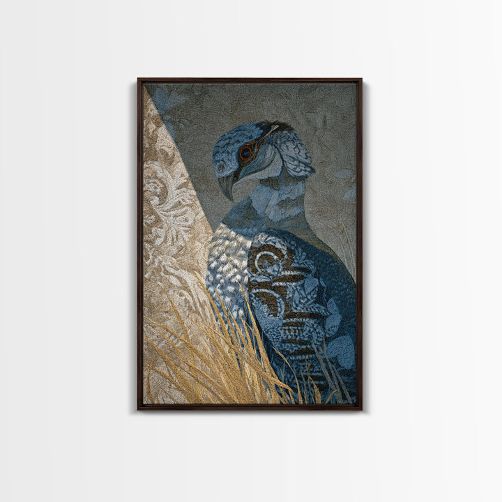 Totemic Bird with Patterned Wings Framed Canvas Print, Tribal Art, Art Print, Living Room Decor, Oil Painting, Tribal, TRI-2x3-8