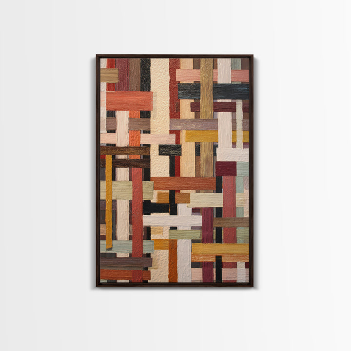 Woven Basket Pattern Enlarged as Modern Art Framed Canvas Print, Tribal Art, Afrocentric Wall Art, Living Room Decor, Tribal, TRI-2x3-94