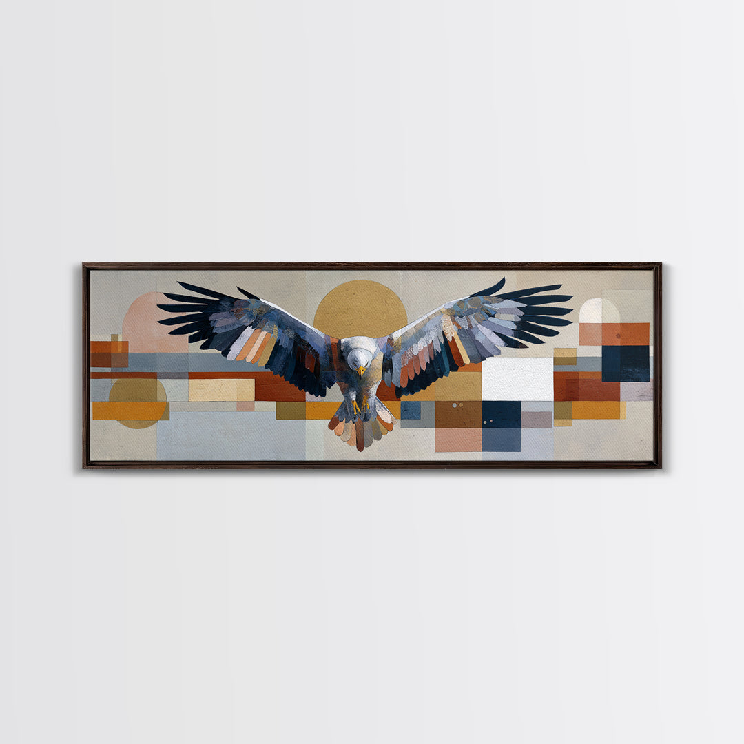 Eagle Totem with Feathers and Geometric Shapes Canvas Print, Tribal Art, Southwestern Decor, Living Room Decor, Abstract Art, TRI-3x1-4