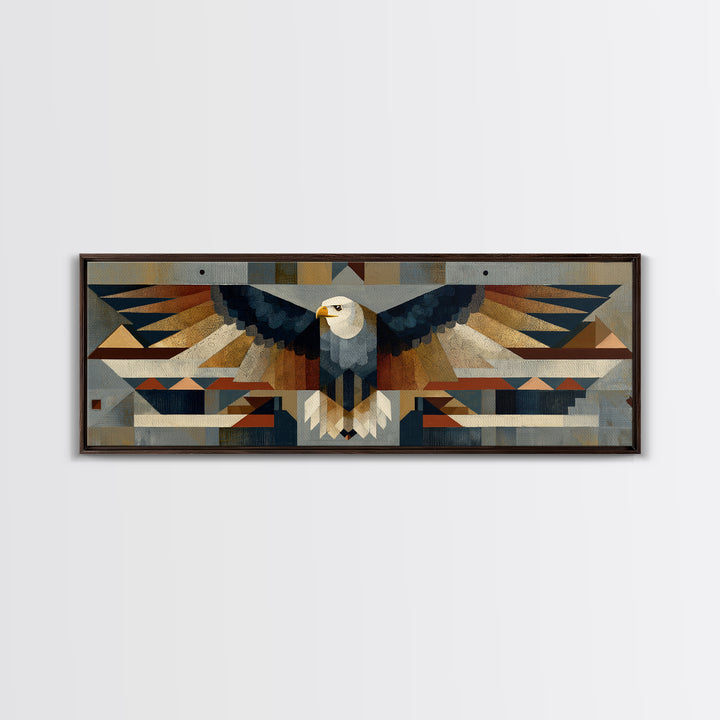 Eagle Totem with Feathers and Geometric Shapes Canvas Print, Tribal Art, Original Painting, Living Room Decor, Fine Art, Tribal, TRI-3x1-76