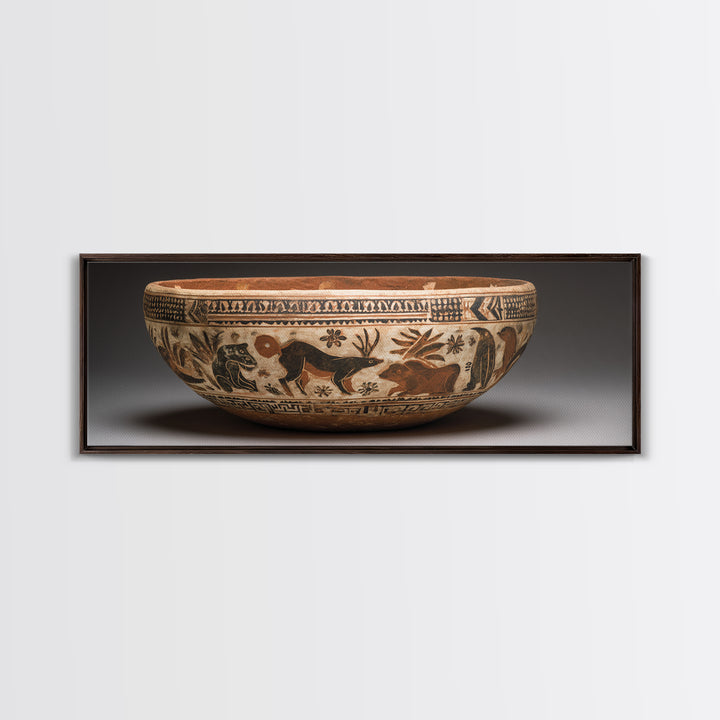 Clay Pottery Vessel Framed Canvas Print, Tribal Art, Native American Art, Living Room Decor, Oil Painting, Tribal, TRI-3x1-79
