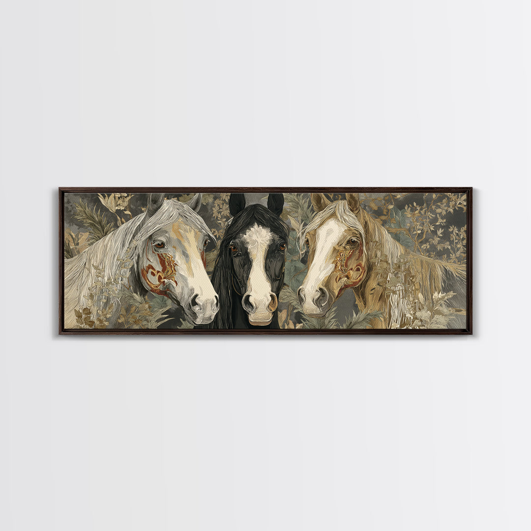Tribal Horse Pattern Framed Canvas Print, Tribal Art, Abstract Print, Living Room Decor, Fine Art, Tribal, Statement Artwork, TRI-3x1-82