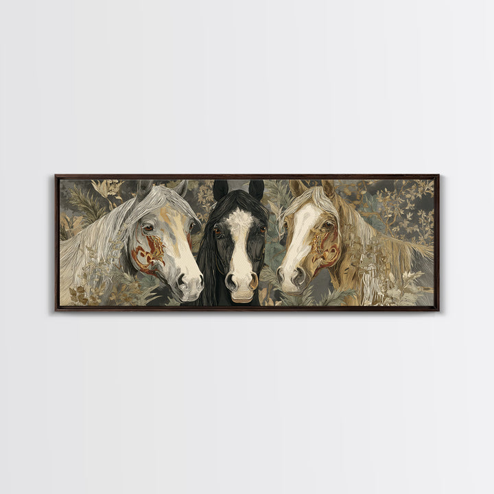 Tribal Horse Pattern Framed Canvas Print, Tribal Art, Abstract Print, Living Room Decor, Fine Art, Tribal, Statement Artwork, TRI-3x1-82