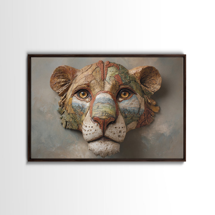 Lion Mask Abstraction Canvas Print, Tribal Art, Textured Painting, Living Room Decor, Abstract Art, Tribal, Unique Wall Art, TRI-3x2-44