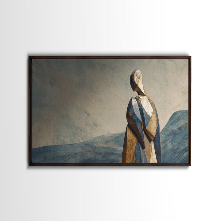 Carved Wood Figure Canvas Print, Tribal Art, Textured Painting, Living Room Decor, Fine Art, Tribal, Unique Wall Art, TRI-3x2-49