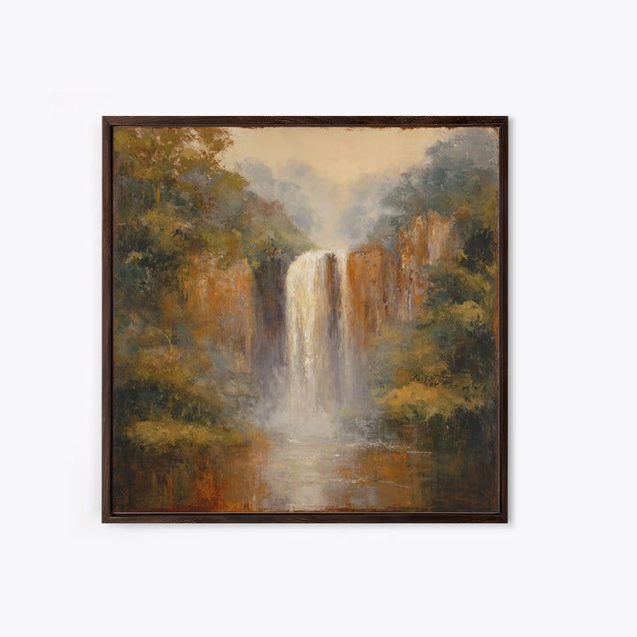 Jungle Waterfall with Misty Light Canvas Print, Tropical Art, Beach Prints, Living Room Decor, Watercolor Art, Tropic, TRO-1x1-13