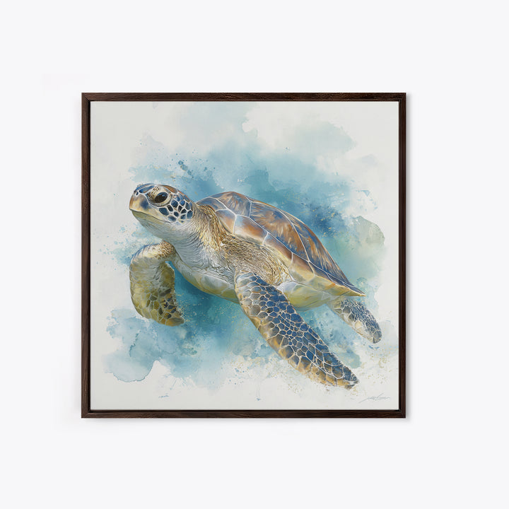 Sea Turtle Near Tropical Reef Canvas Print, Tropical Art, Bird Art, Living Room Decor, Watercolor Art, Tropic, Whimsical Art, TRO-1x1-19